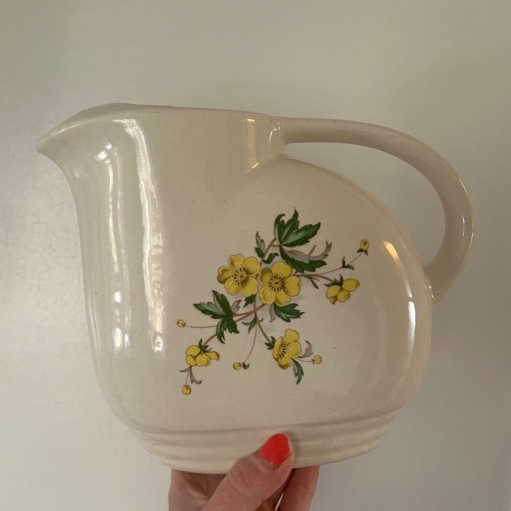 Vintage Knowles Utility Ware Yellow Flower Pitcher Art Deco Cottage core
